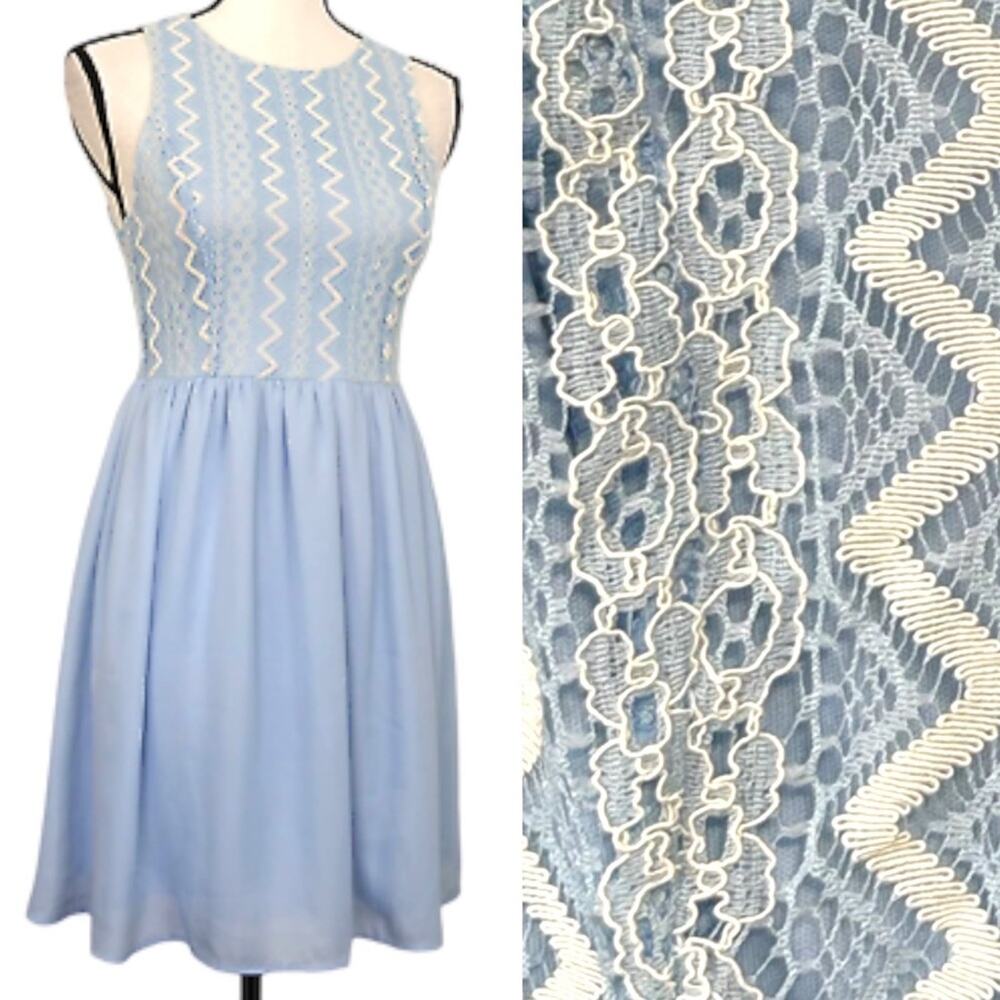 Altar'd State Lace Pastel Baby Blue Lace Fit & Flare Dress Size M